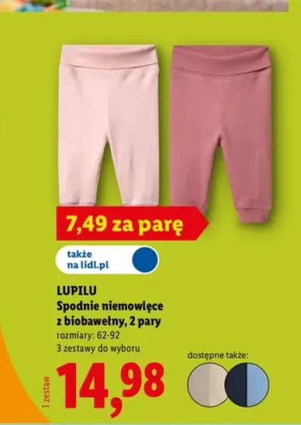 Spodnie niemowlęce z biobawełny 2-pak Lupilu