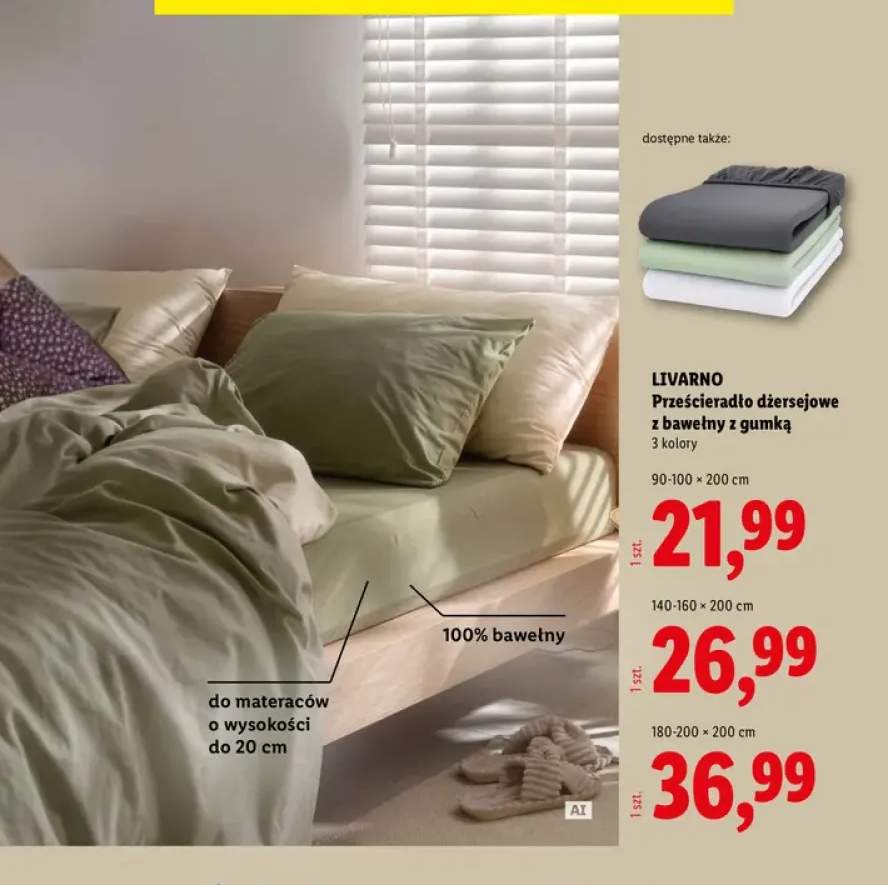 Prześcieradło dżersejowe z bawełny z gumką 90-100x200 cm Livarno +2 warianty