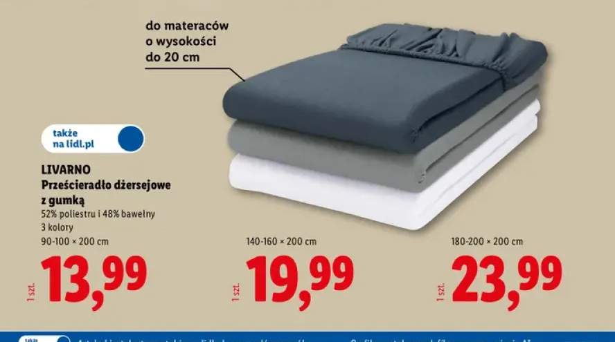 Prześcieradło dżersejowe z gumką 90-100x200 cm Livarno +2 warianty