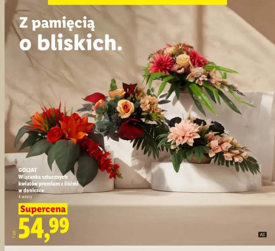 Wiązanka sztucznych kwiatów premium z liśćmi w doniczce Goliat