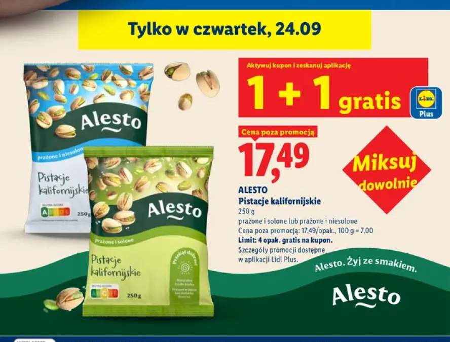 Pistacje kalifornijskie prażone i solone Alesto +1 wariant