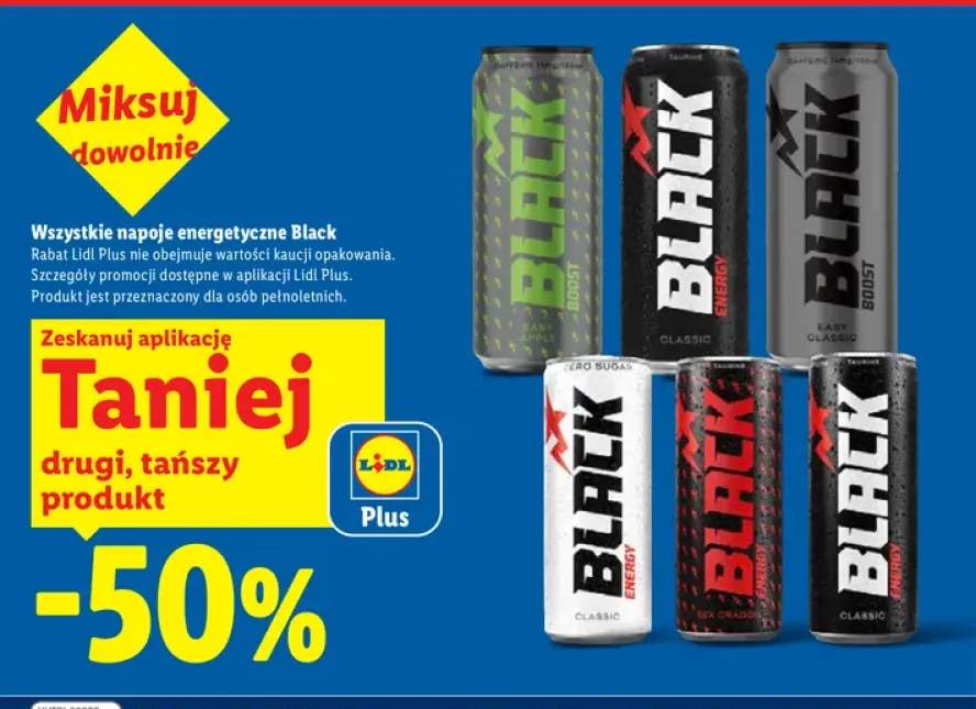 Napoje energetyczne Black +5 wariantów