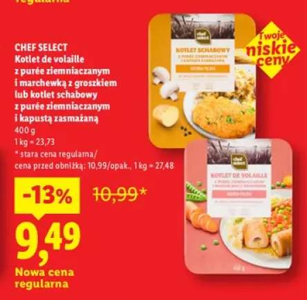 Kotlet de volaille z purée ziemniaczanym i marchewką z groszkiem Chef Select +1 wariant