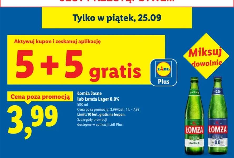 Piwo bezalkoholowe Łomża Lager +1 wariant