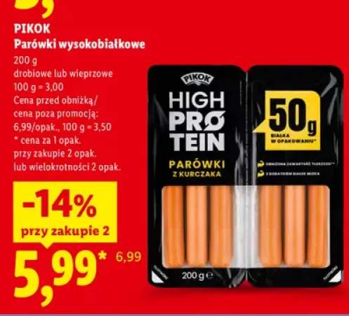 Parówki wysokobiałkowe drobiowe Pikok +1 wariant