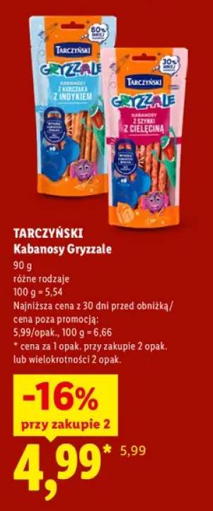 Kabanosy Gryzzale z kurczaka z indykiem Tarczyński +1 wariant