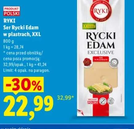 Ser Rycki Edam w plastrach XXL Ryki