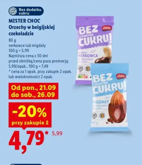 Orzechy w belgijskiej czekoladzie nerkowce Mister Choc +1 wariant