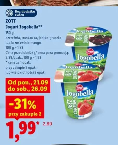 Jogurt Jogobella czereśnia Zott +3 warianty