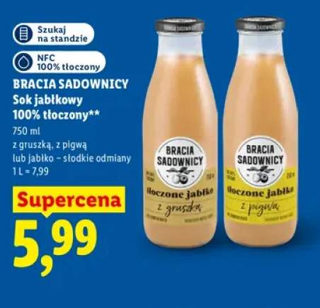 Sok jabłkowy tłoczony z gruszką Bracia Sadownicy 100% +2 warianty