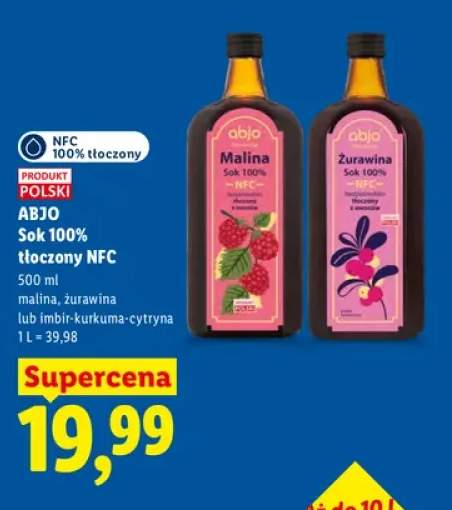 Sok tłoczony NFC malina Abjo 100% +2 warianty