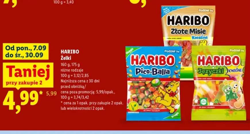 Żelki Złote Misie kwaśne Haribo +2 warianty
