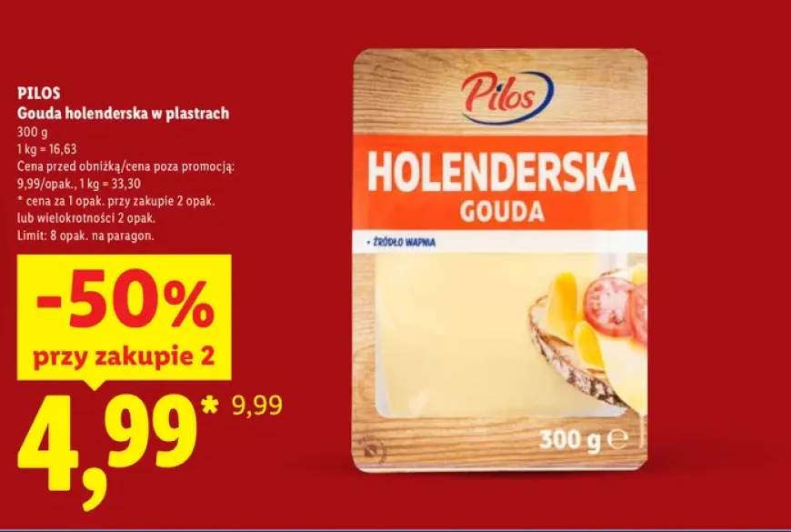 Ser gouda holenderska w plastrach Pilos