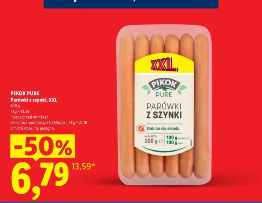 Parówki z szynki XXL Pikok Pure