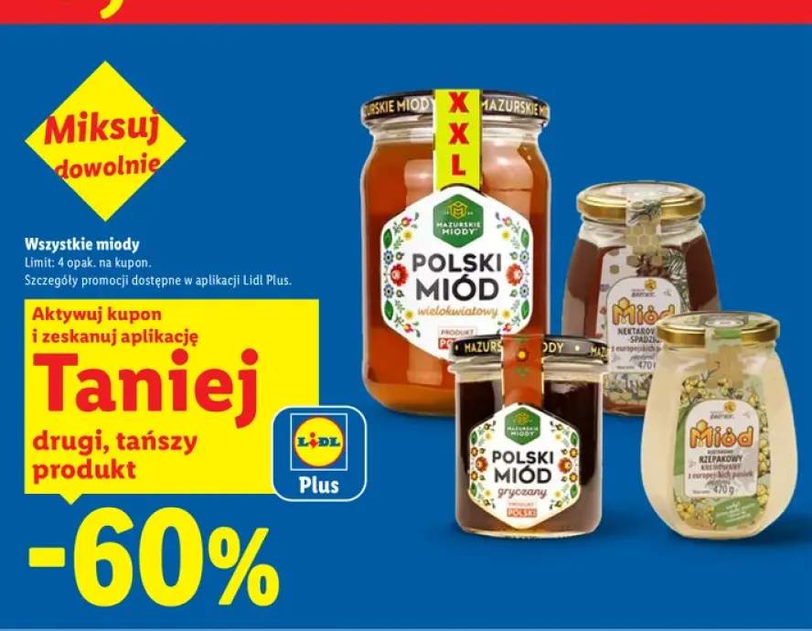 Miód wielokwiatowy XXL Mazurskie Miody +4 warianty
