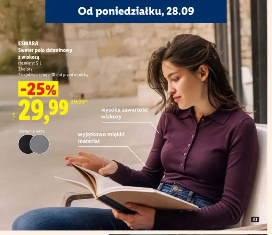 Sweter polo dzianinowy z wiskozą Esmara