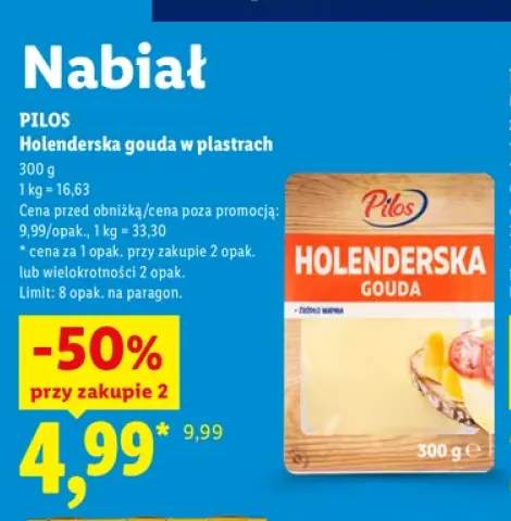 Ser holenderska gouda w plastrach Pilos