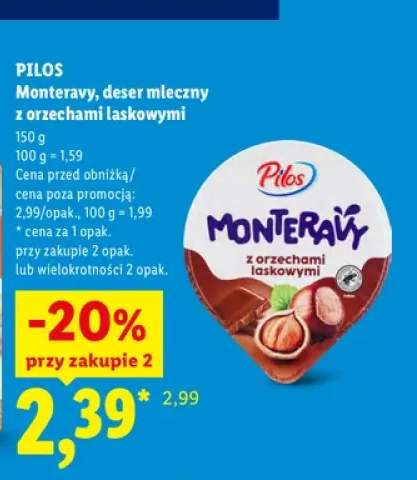 Monteravy deser mleczny z orzechami laskowymi Pilos