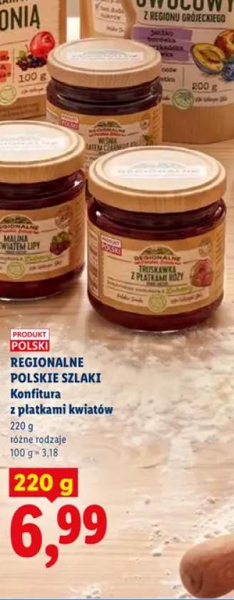 Konfitura z płatkami kwiatów malina z kwiatem lipy Regionalne Polskie Szlaki +2 warianty