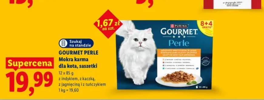 Mokra karma dla kota w saszetkach Gourmet Perle z indykiem z kaczką z jagnięciną i z tuńczykiem 12-pak