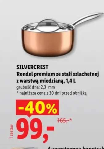 Rondel premium ze stali szlachetnej z warstwą miedzianą 1,4 l Silvercrest