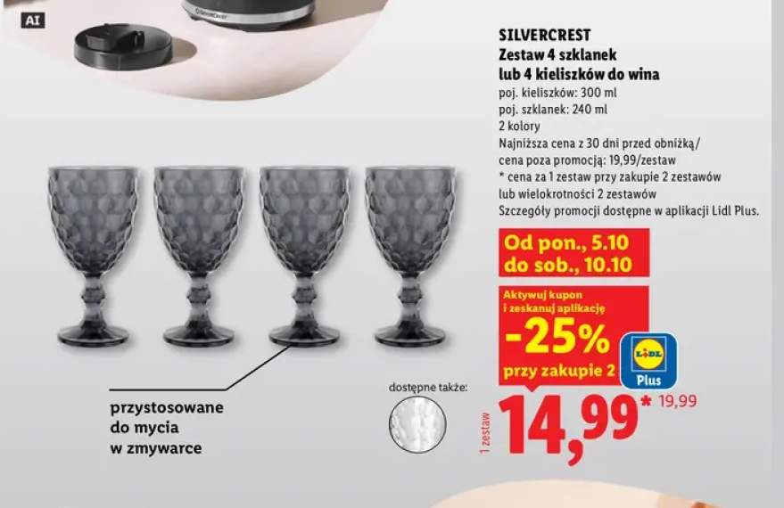 Zestaw 4 kieliszków do wina Silvercrest +1 wariant