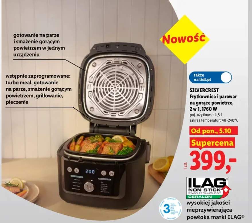 Frytkownica i parowar na gorące powietrze 2 w 1 Silvercrest