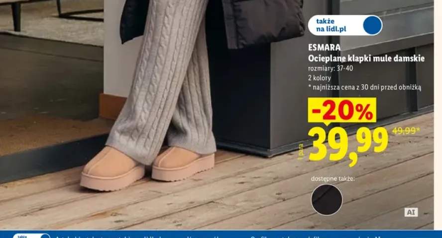 Ocieplane klapki mule damskie Esmara