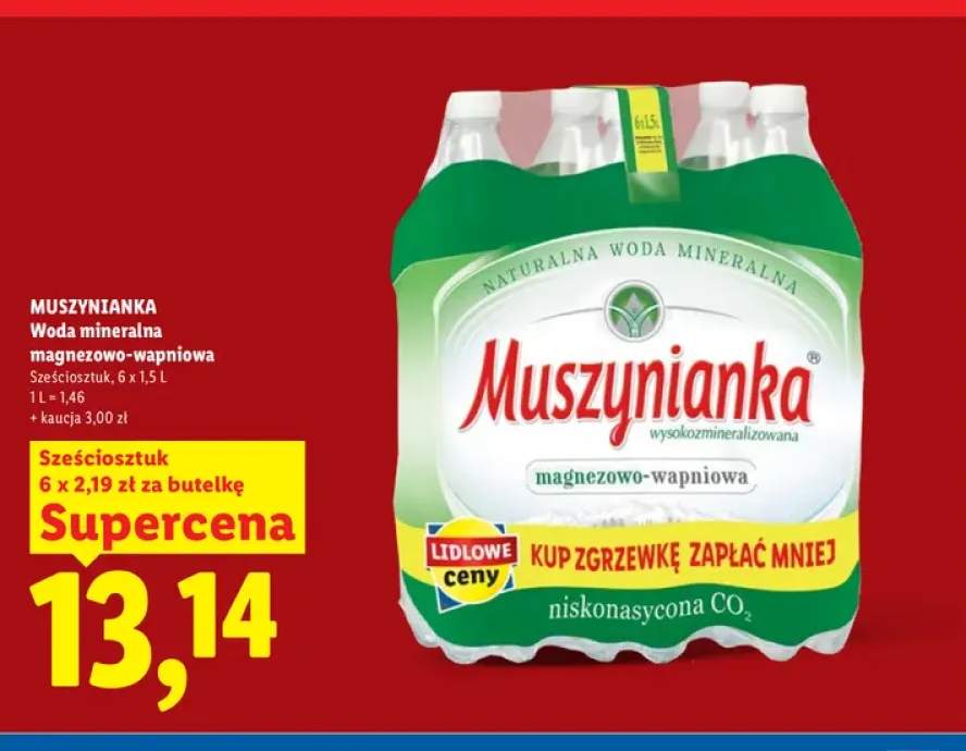 Woda mineralna gazowana magnezowo-wapniowa Muszynianka 6-pak