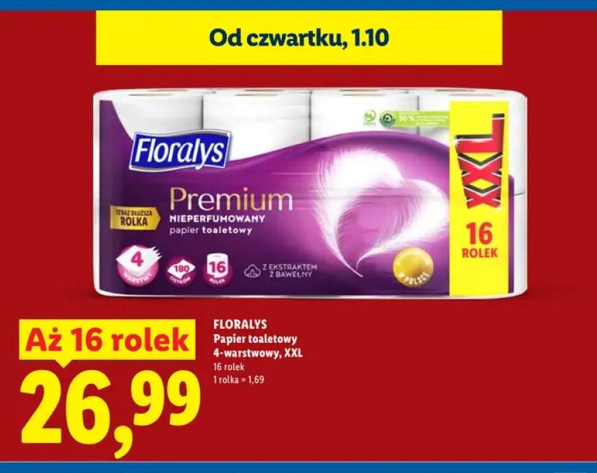 Papier toaletowy 4-warstwowy XXL 16-pak Floralys