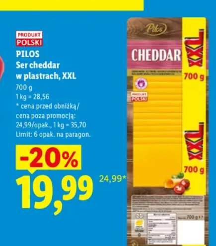 Ser cheddar w plastrach XXL Pilos