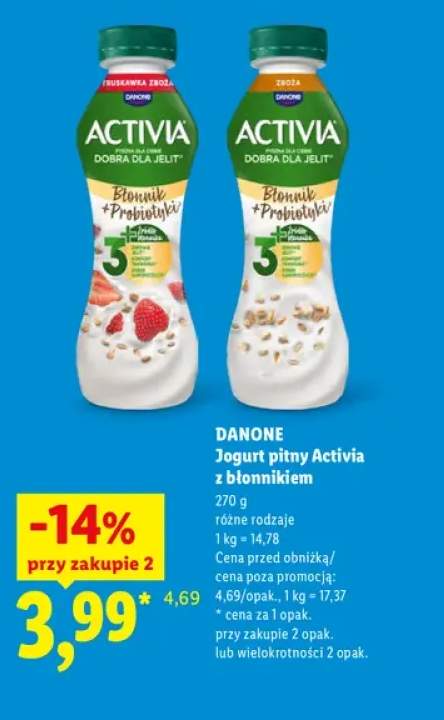 Jogurt pitny Activia z błonnikiem truskawka zboża Danone +1 wariant