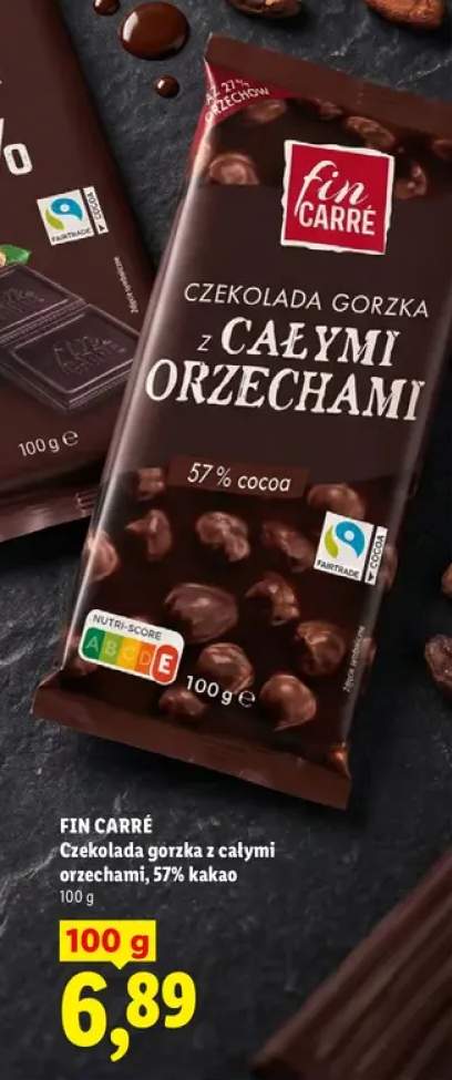 Czekolada gorzka z całymi orzechami 57% kakao Fin Carré