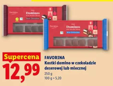 Kostki domino w czekoladzie deserowej Favorina +1 wariant