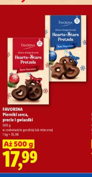 Pierniki serca precle i gwiazdki w czekoladzie gorzkiej Favorina +1 wariant
