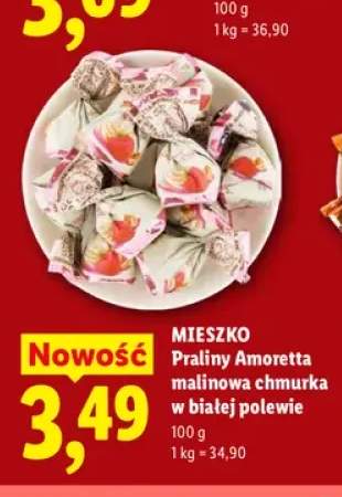 Praliny Amoretta malinowa chmurka w białej polewie Mieszko