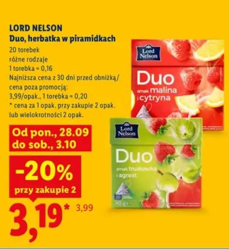 Herbatka w piramidkach Lord Nelson Duo smak malina i cytryna +1 wariant