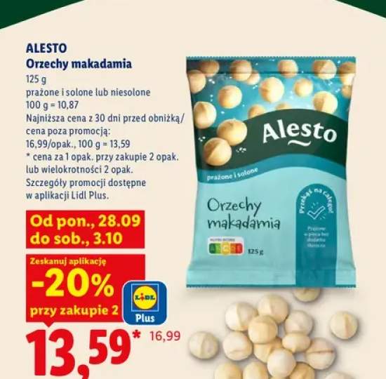Orzechy makadamia prażone i solone Alesto +1 wariant