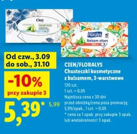 Chusteczki kosmetyczne z balsamem 3-warstwowe Cien +1 wariant