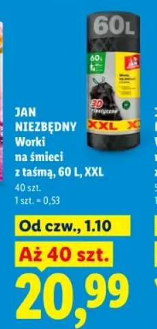 Worki na śmieci z taśmą 60 l XXL Jan Niezbędny