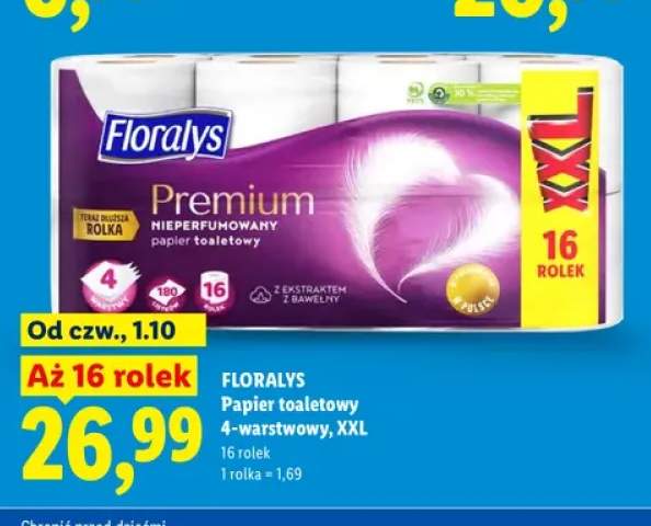 Papier toaletowy 4-warstwowy XXL 16-pak Floralys