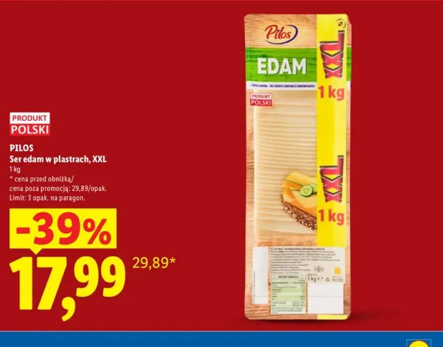 Ser edam w plastrach XXL Pilos