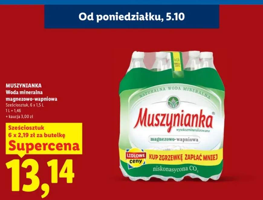 Woda mineralna gazowana magnezowo-wapniowa Muszynianka 6-pak