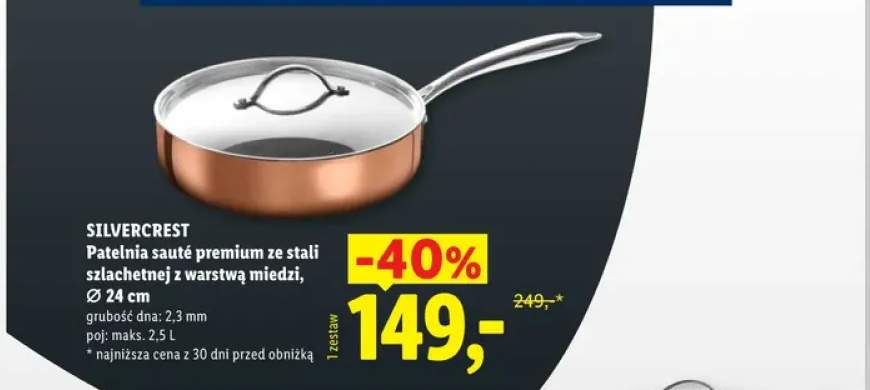 Patelnia sauté premium ze stali szlachetnej z warstwą miedzi 24 cm Silvercrest