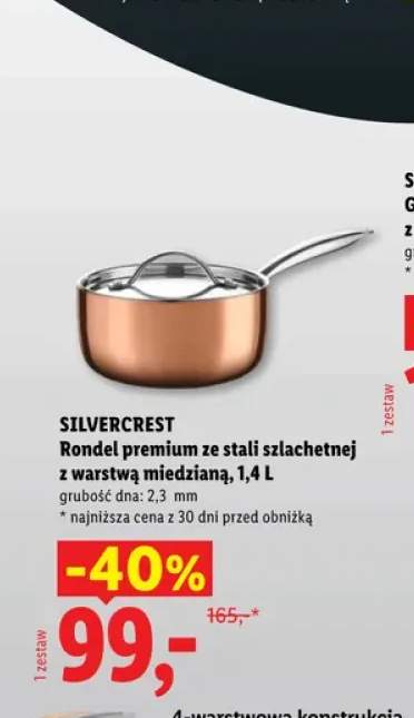 Rondel premium ze stali szlachetnej z warstwą miedzianą 1,4 l Silvercrest