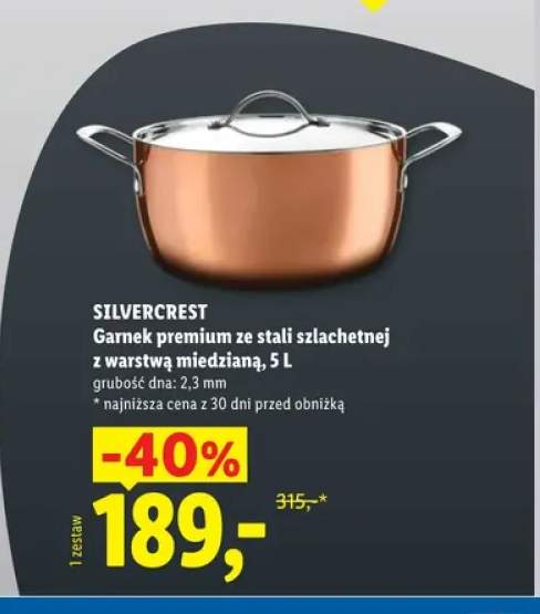 Garnek premium ze stali szlachetnej z warstwą miedzianą 5 l Silvercrest
