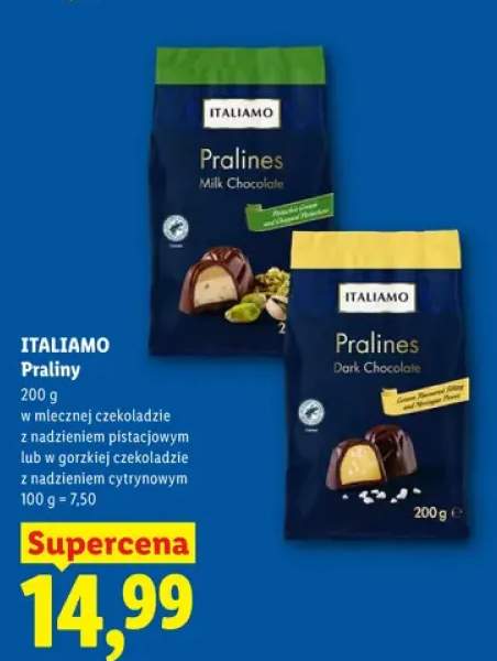 Praliny w mlecznej czekoladzie z nadzieniem pistacjowym Italiamo +1 wariant
