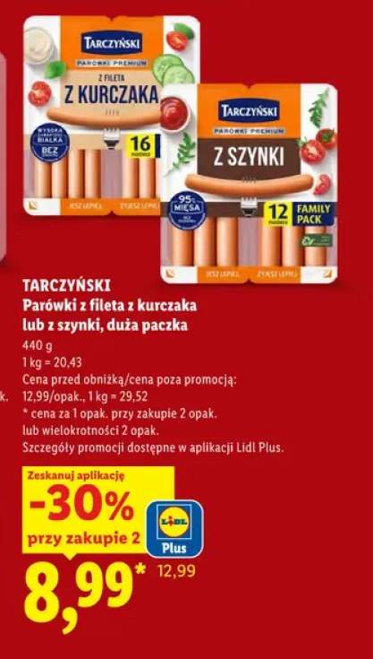 Parówki z fileta z kurczaka duża paczka Tarczyński +1 wariant