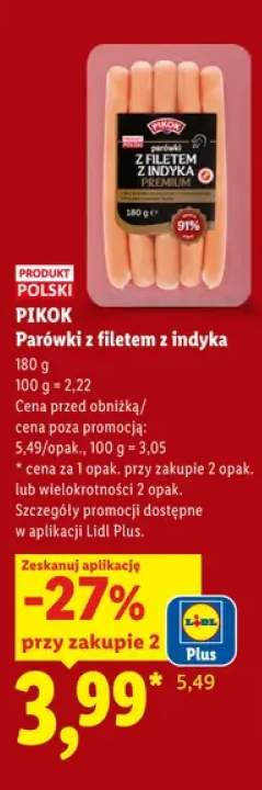 Parówki z filetem z indyka Pikok