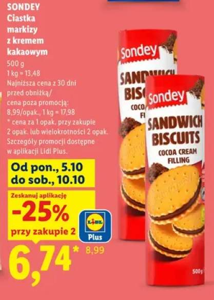 Ciastka markizy z kremem kakaowym Sondey